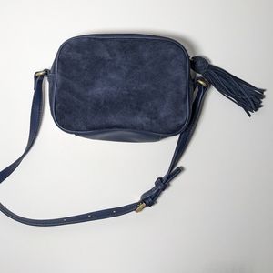 Ann Taylor Navy Suede Small Crossbody Bag with Tassel